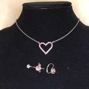 Sabika Vintage pink crystal heart necklace with Sabika pink crystal earrings